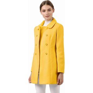 Women's Yellow  Peter Pan Collar Double Breasted Winter Long Trench Pea Coat